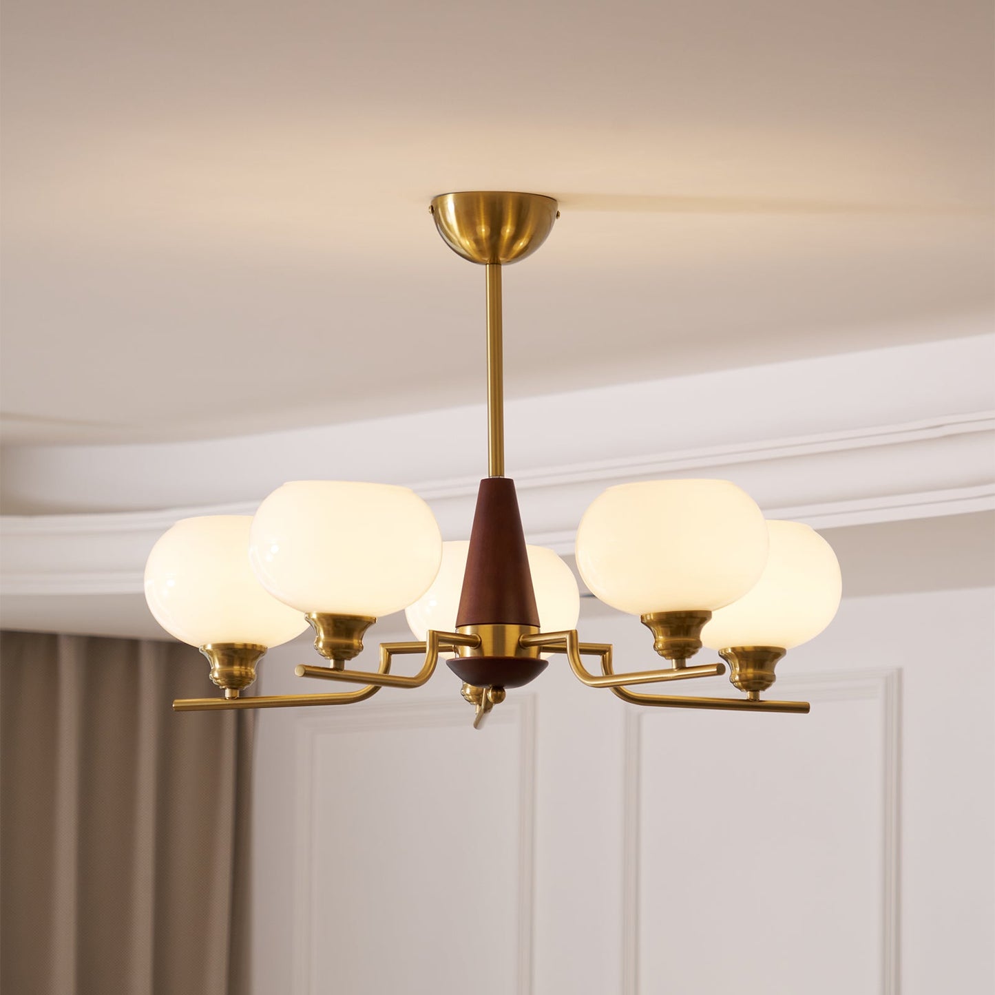 Celeste Sphere Walnut Chandelier - Elegant Design with Adjustable Heig