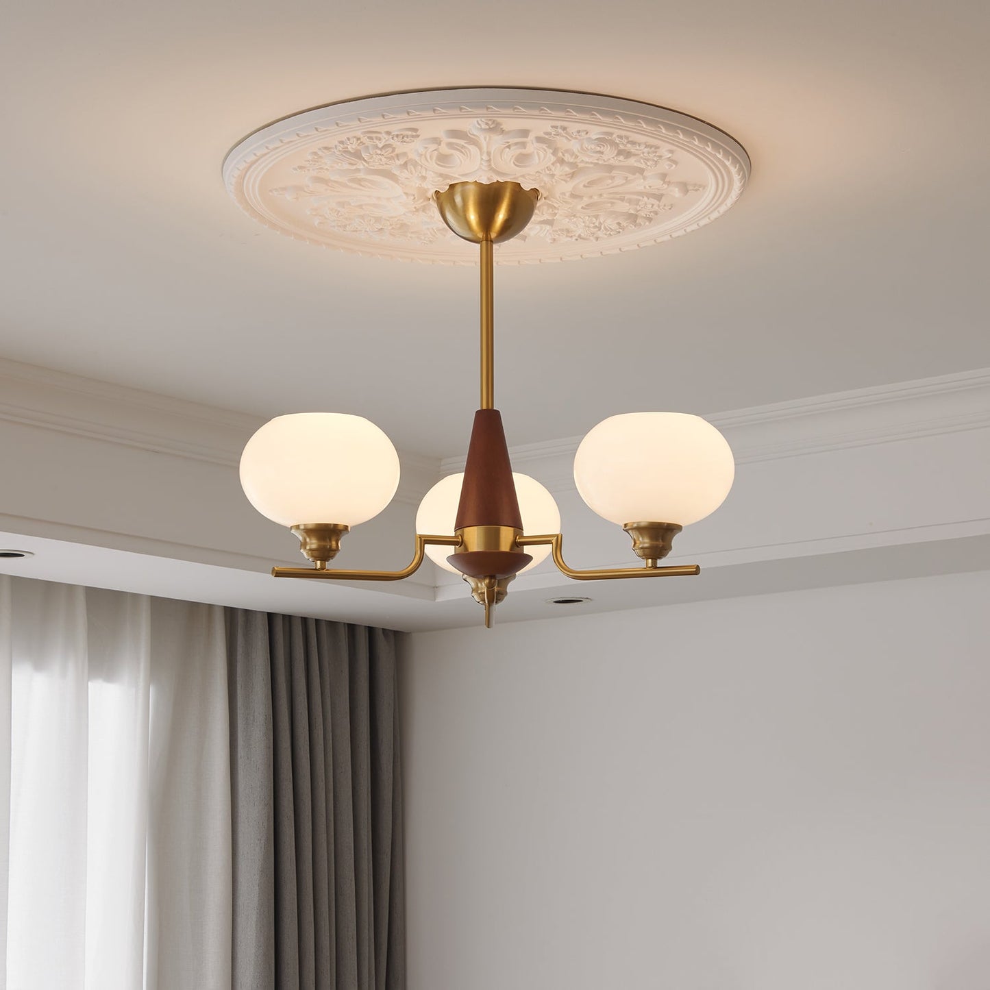 Celeste Sphere Walnut Chandelier - Elegant Design with Adjustable Heig