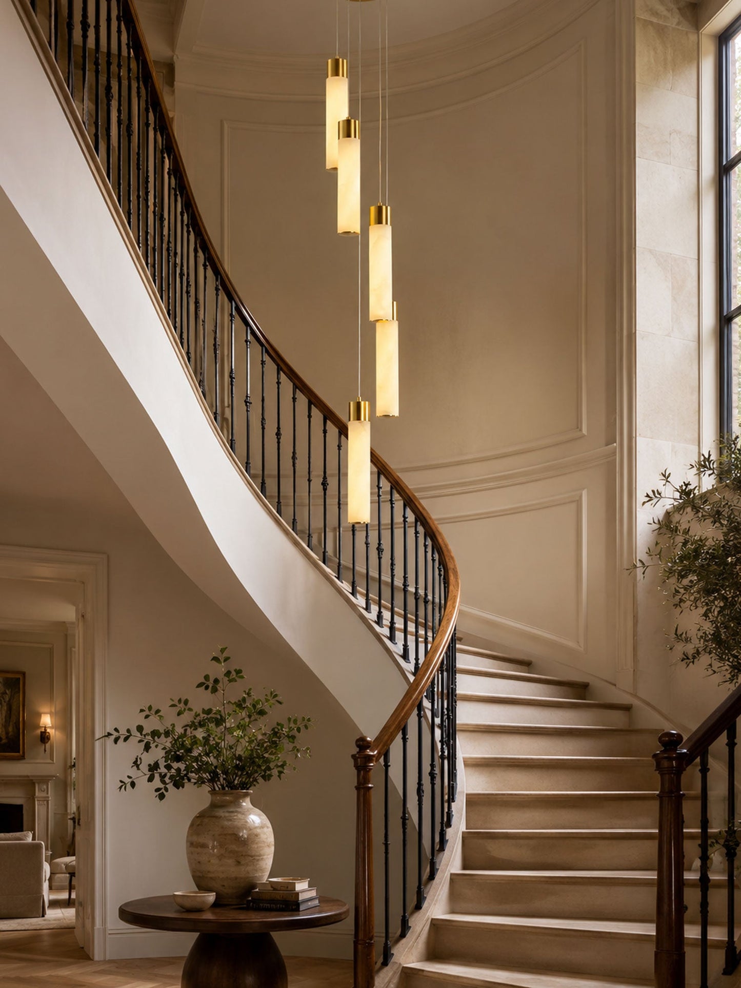 Celestial Alabaster Cascade Chandelier - Elegant Design, Adjustable He
