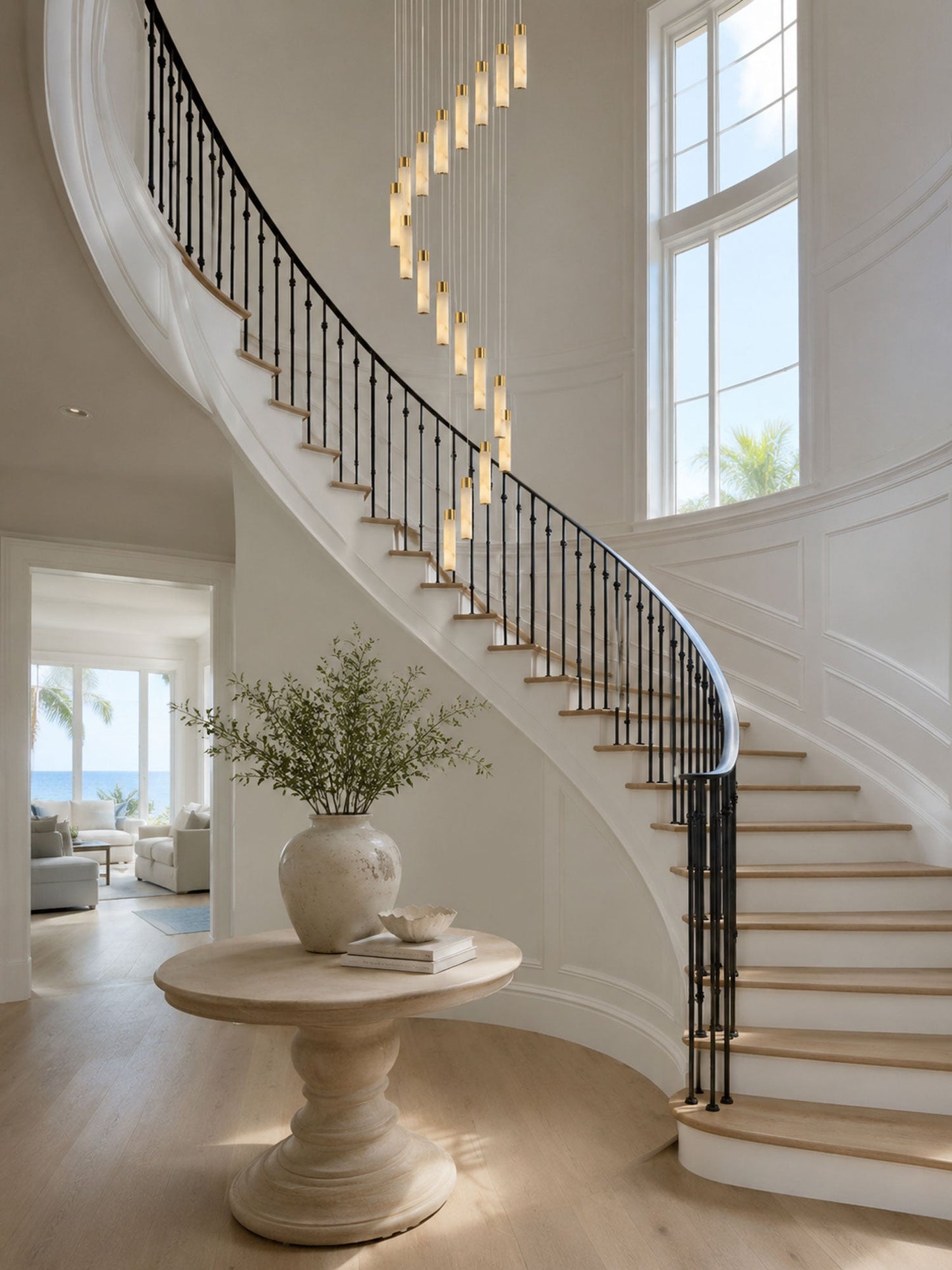 Celestial Alabaster Cascade Chandelier - Elegant Design, Adjustable He