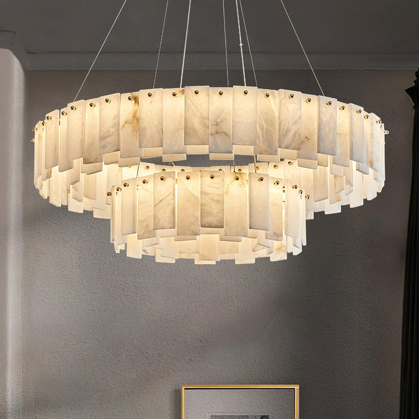 Celestial Alabaster Round Chandelier - Elegant Design & Dimmable Light