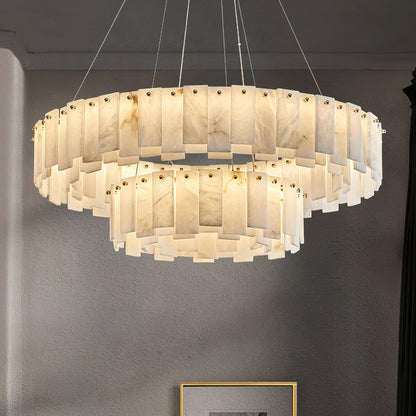 Celestial Alabaster Round Chandelier - Elegant Design & Dimmable Light