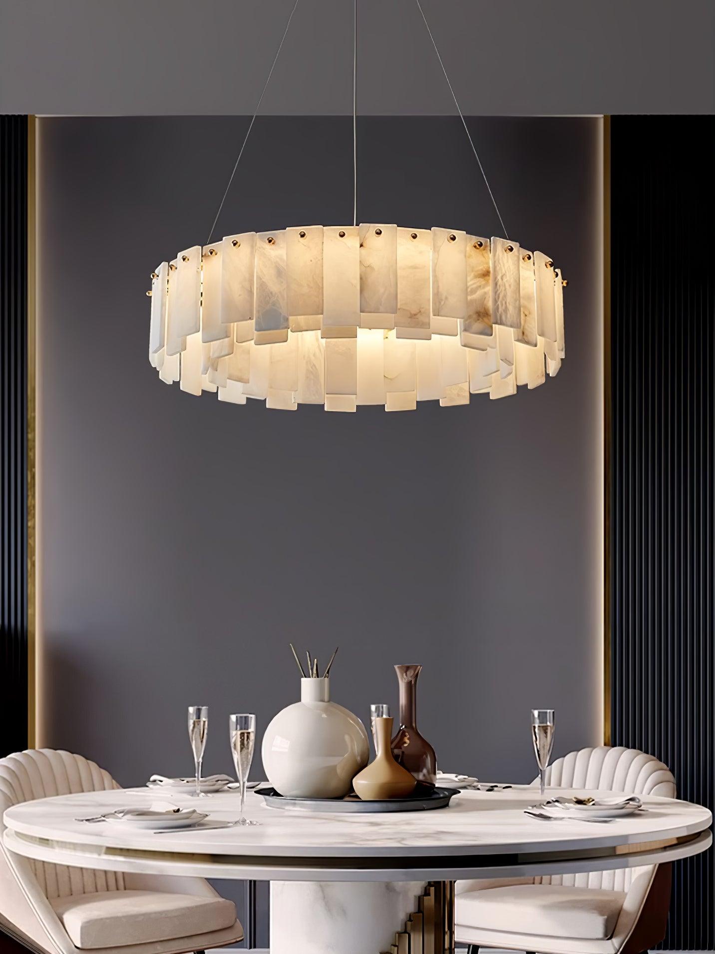 Celestial Alabaster Round Chandelier - Elegant Design & Dimmable Light