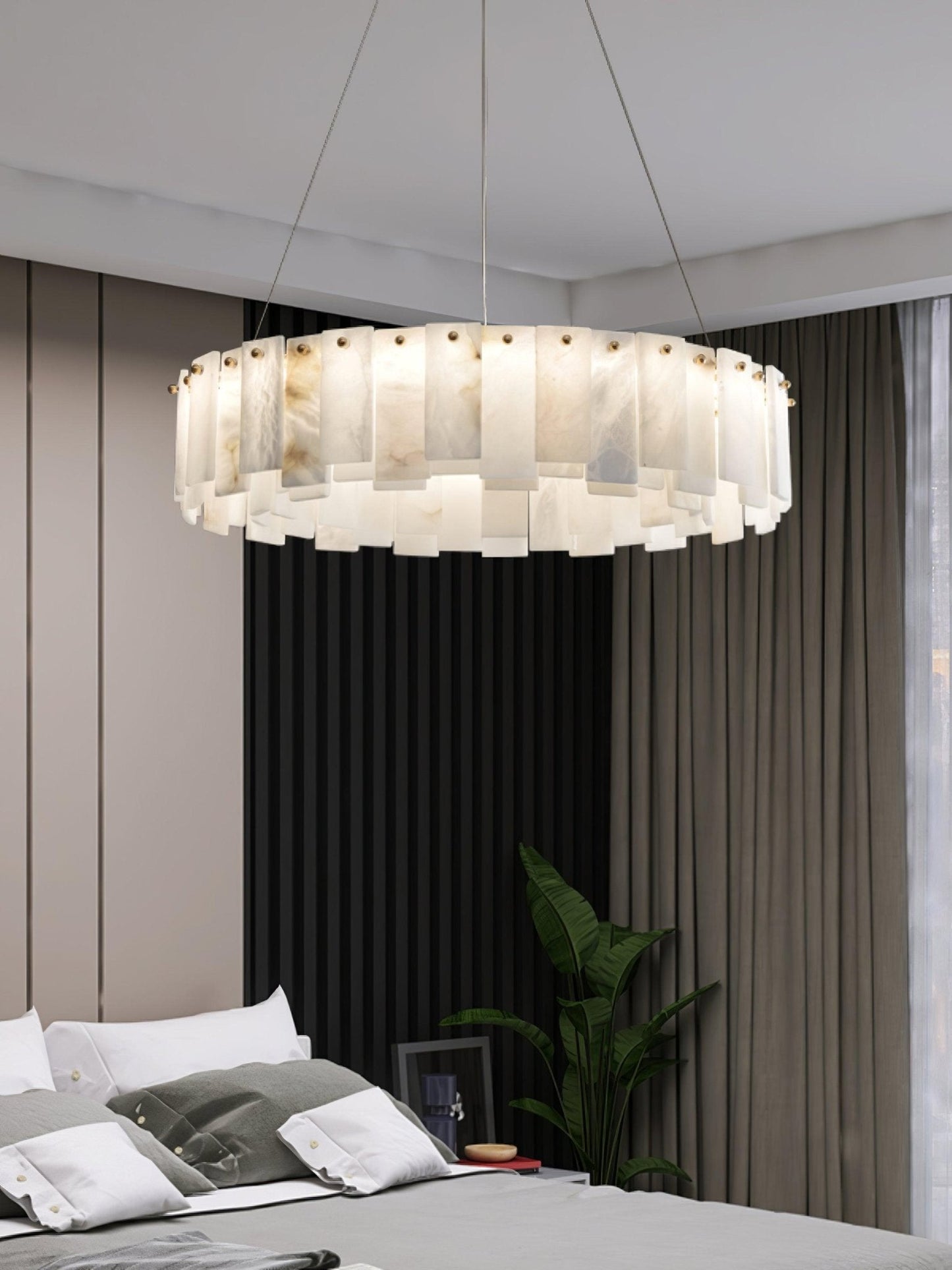 Celestial Alabaster Round Chandelier - Elegant Design & Dimmable Light