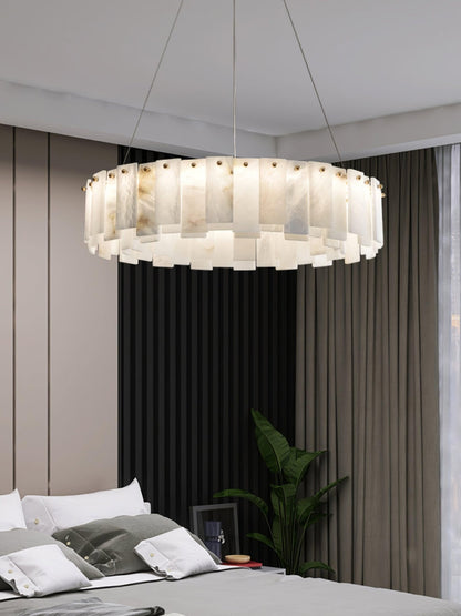 Celestial Alabaster Round Chandelier - Elegant Design & Dimmable Light