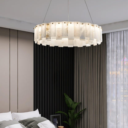 Celestial Alabaster Round Chandelier - Elegant Design & Dimmable Light