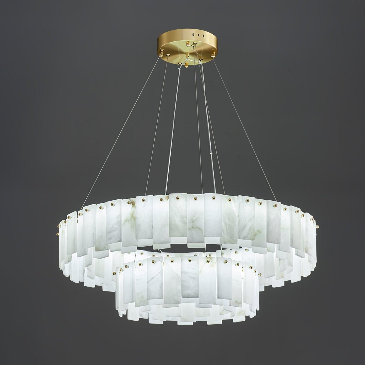 Celestial Alabaster Round Chandelier - Elegant Design & Dimmable Light