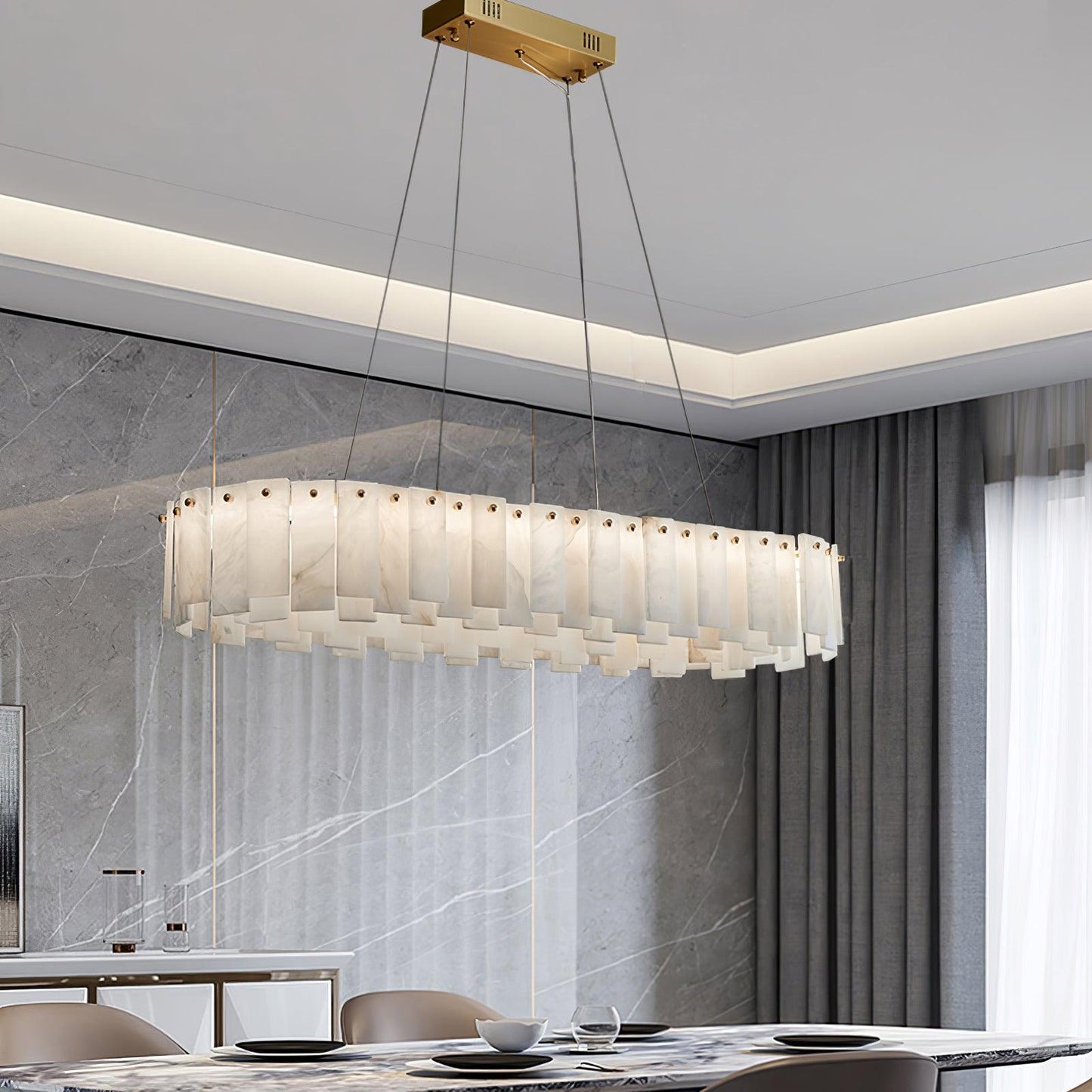Celestial Alabaster Round Chandelier - Elegant Design & Dimmable Light