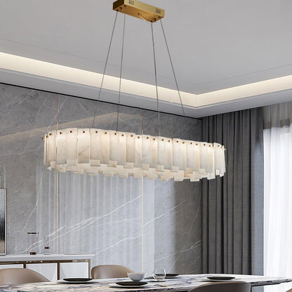 Celestial Alabaster Round Chandelier - Elegant Design & Dimmable Light
