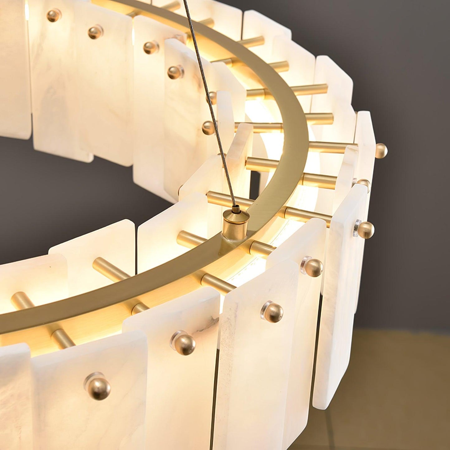 Celestial Alabaster Round Chandelier - Elegant Design & Dimmable Light