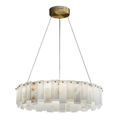 Celestial Alabaster Round Chandelier - Elegant Design & Dimmable Light