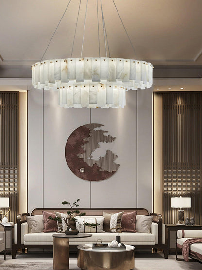 Celestial Alabaster Round Chandelier - Elegant Design & Dimmable Light