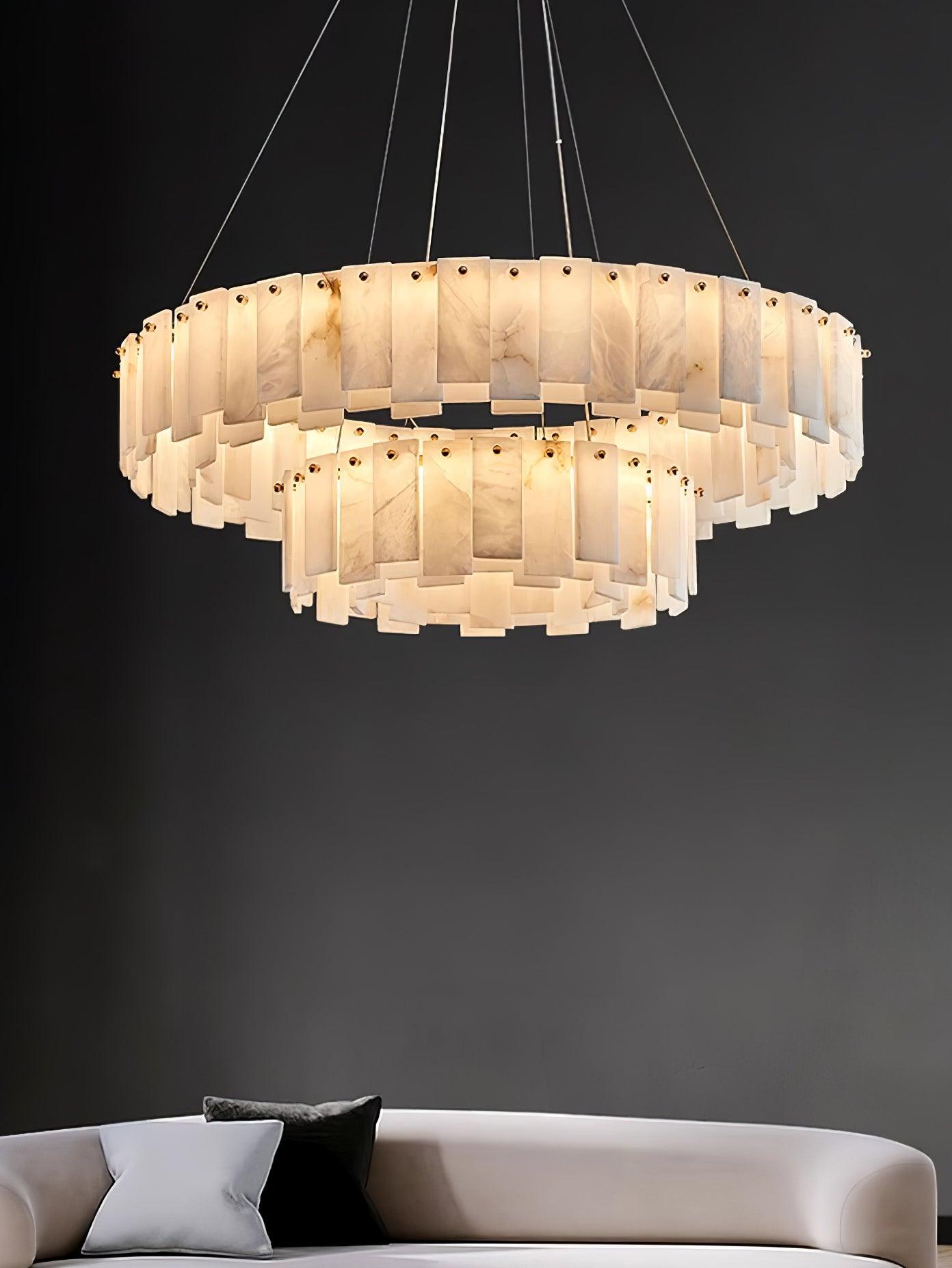 Celestial Alabaster Round Chandelier - Elegant Design & Dimmable Light