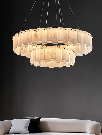 Celestial Alabaster Round Chandelier - Elegant Design & Dimmable Light