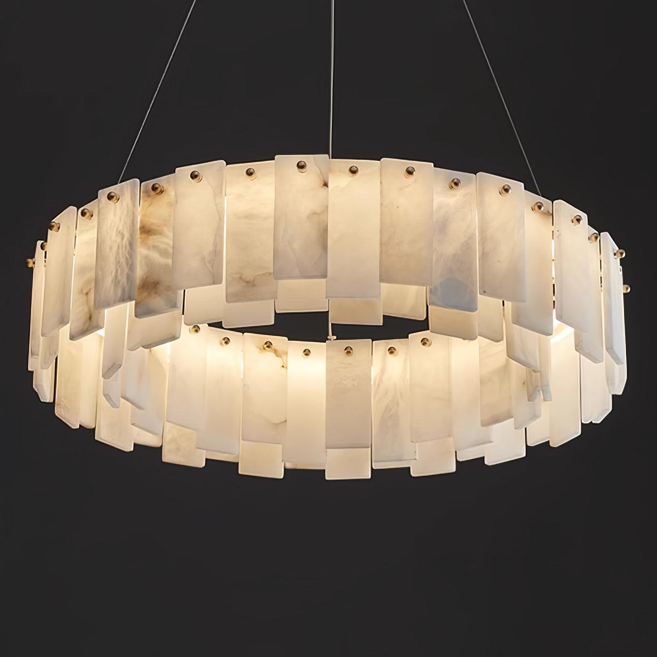 Celestial Alabaster Round Chandelier - Elegant Design & Dimmable Light