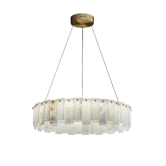 Celestial Alabaster Round Chandelier - Elegant Design & Dimmable Light