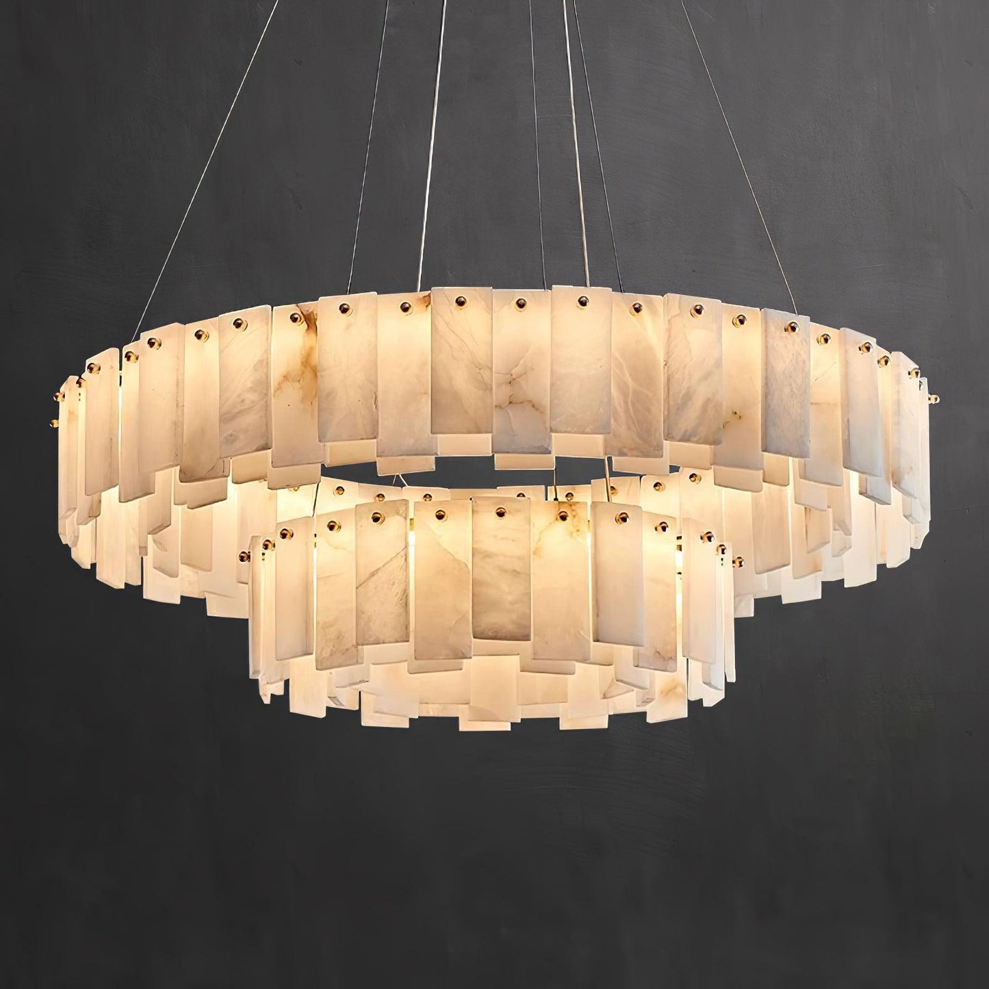 Celestial Alabaster Round Chandelier - Elegant Design & Dimmable Light