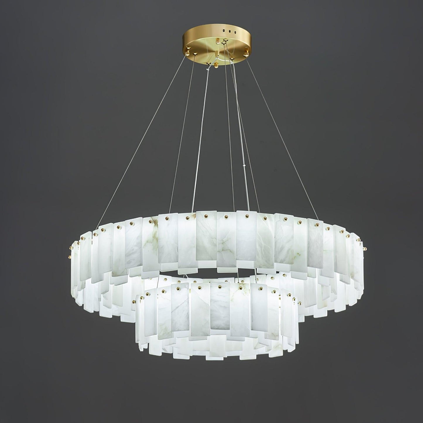 Celestial Alabaster Round Chandelier - Elegant Design & Dimmable Light