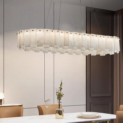 Celestial Alabaster Round Chandelier - Elegant Design & Dimmable Light
