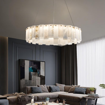Celestial Alabaster Round Chandelier - Elegant Design & Dimmable Light