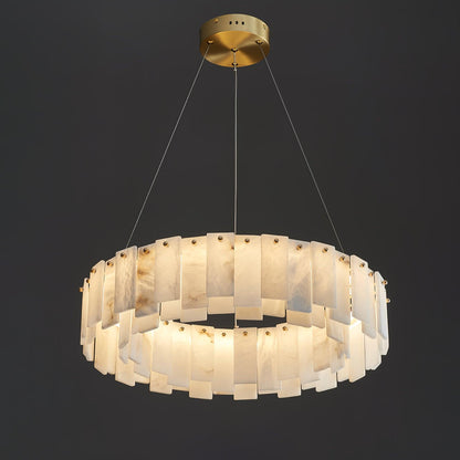 Celestial Alabaster Round Chandelier - Elegant Design & Dimmable Light