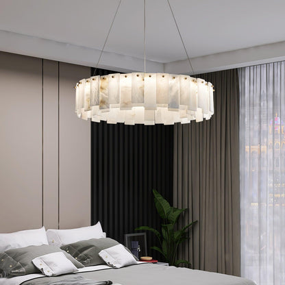 Celestial Alabaster Round Chandelier - Elegant Design & Dimmable Light