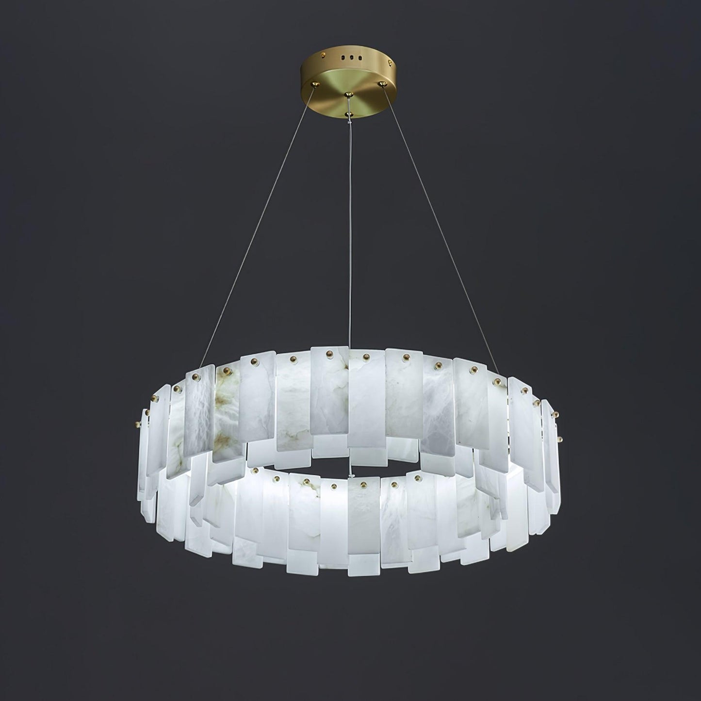 Celestial Alabaster Round Chandelier - Elegant Design & Dimmable Light