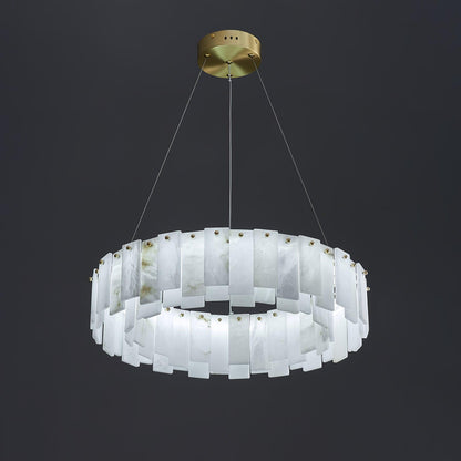 Celestial Alabaster Round Chandelier - Elegant Design & Dimmable Light
