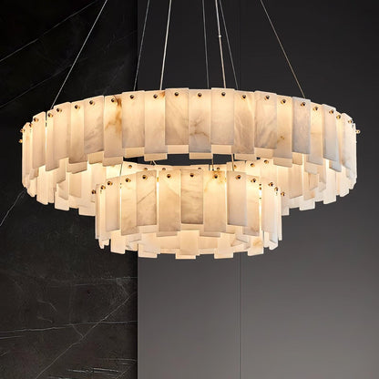 Celestial Alabaster Round Chandelier - Elegant Design & Dimmable Light