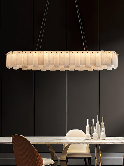 Celestial Alabaster Round Chandelier - Elegant Design & Dimmable Light