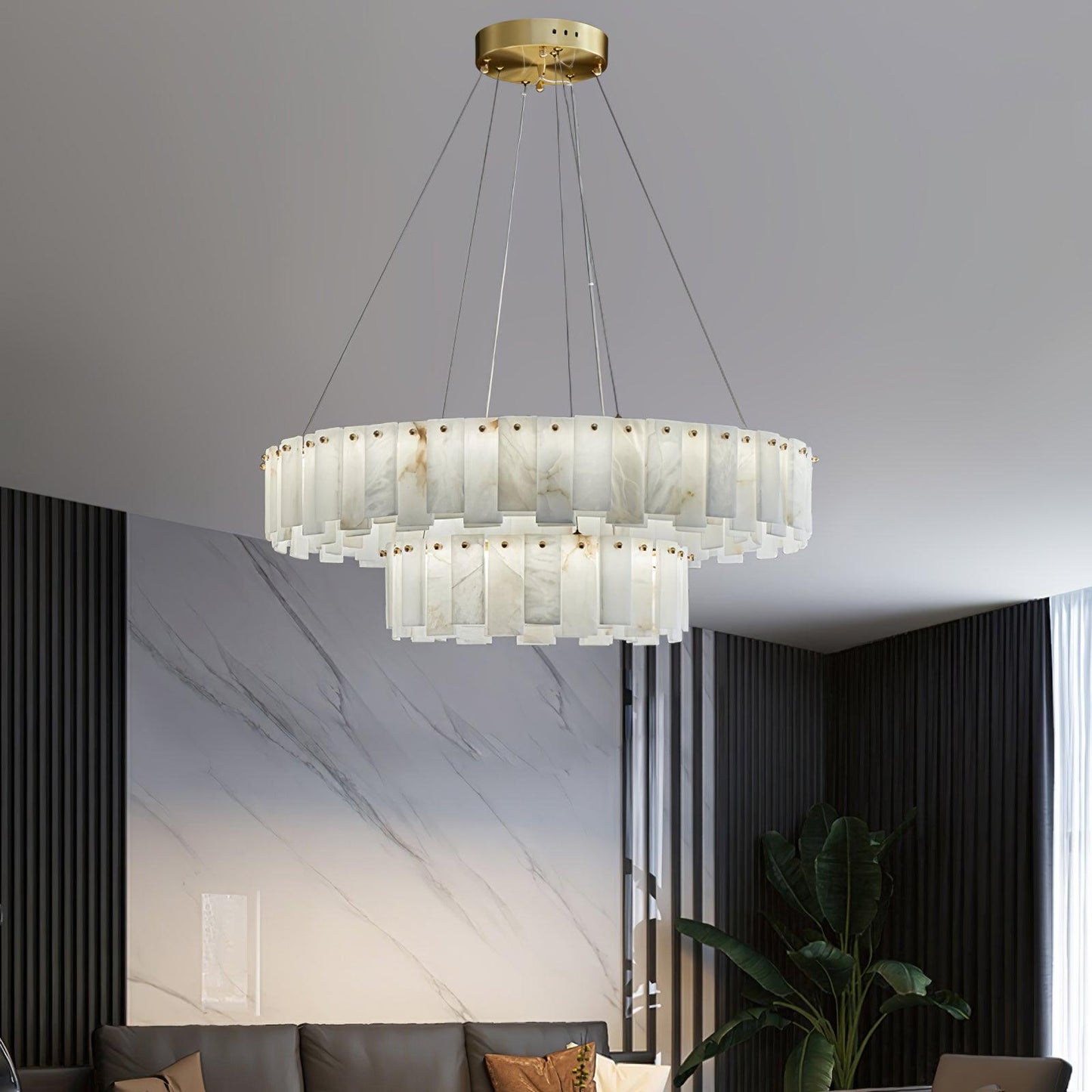 Celestial Alabaster Round Chandelier - Elegant Design & Dimmable Light