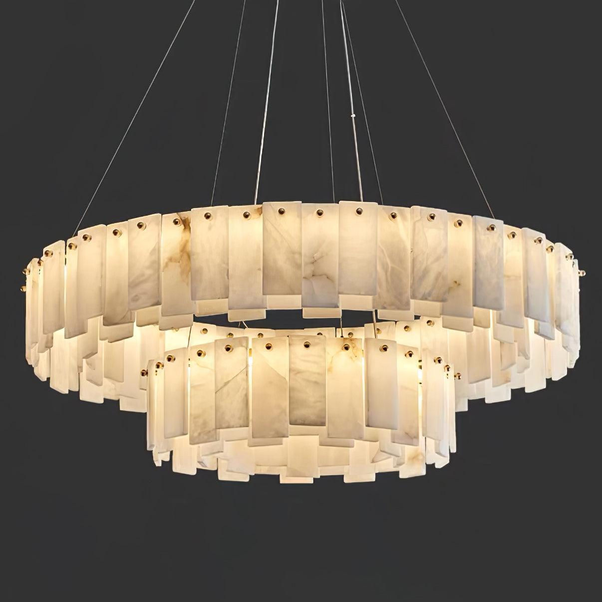 Celestial Alabaster Round Chandelier - Elegant Design & Dimmable Light