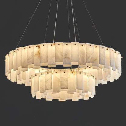 Celestial Alabaster Round Chandelier - Elegant Design & Dimmable Light