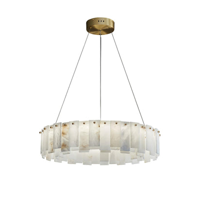 Celestial Alabaster Round Chandelier - Elegant Design & Dimmable Light