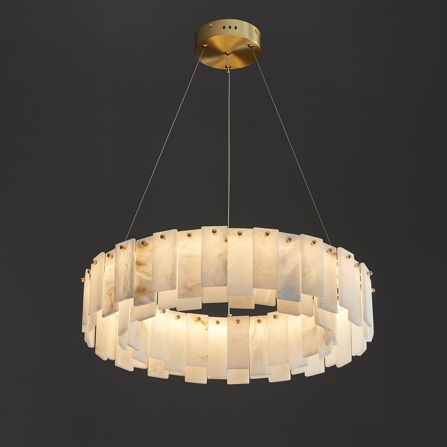 Celestial Alabaster Round Chandelier - Elegant Design & Dimmable Light