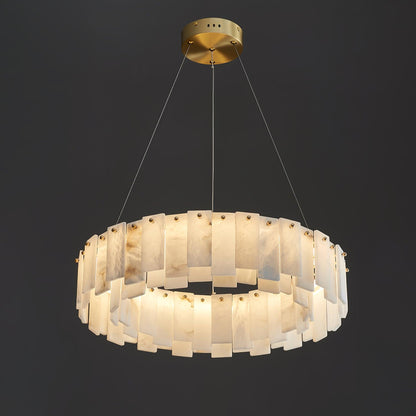 Celestial Alabaster Round Chandelier - Elegant Design & Dimmable Light