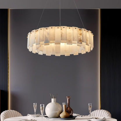 Celestial Alabaster Round Chandelier - Elegant Design & Dimmable Light
