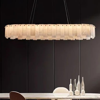 Celestial Alabaster Round Chandelier - Elegant Design & Dimmable Light