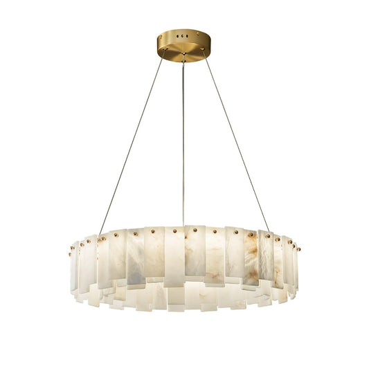 Celestial Alabaster Round Chandelier - Elegant Design & Dimmable Light