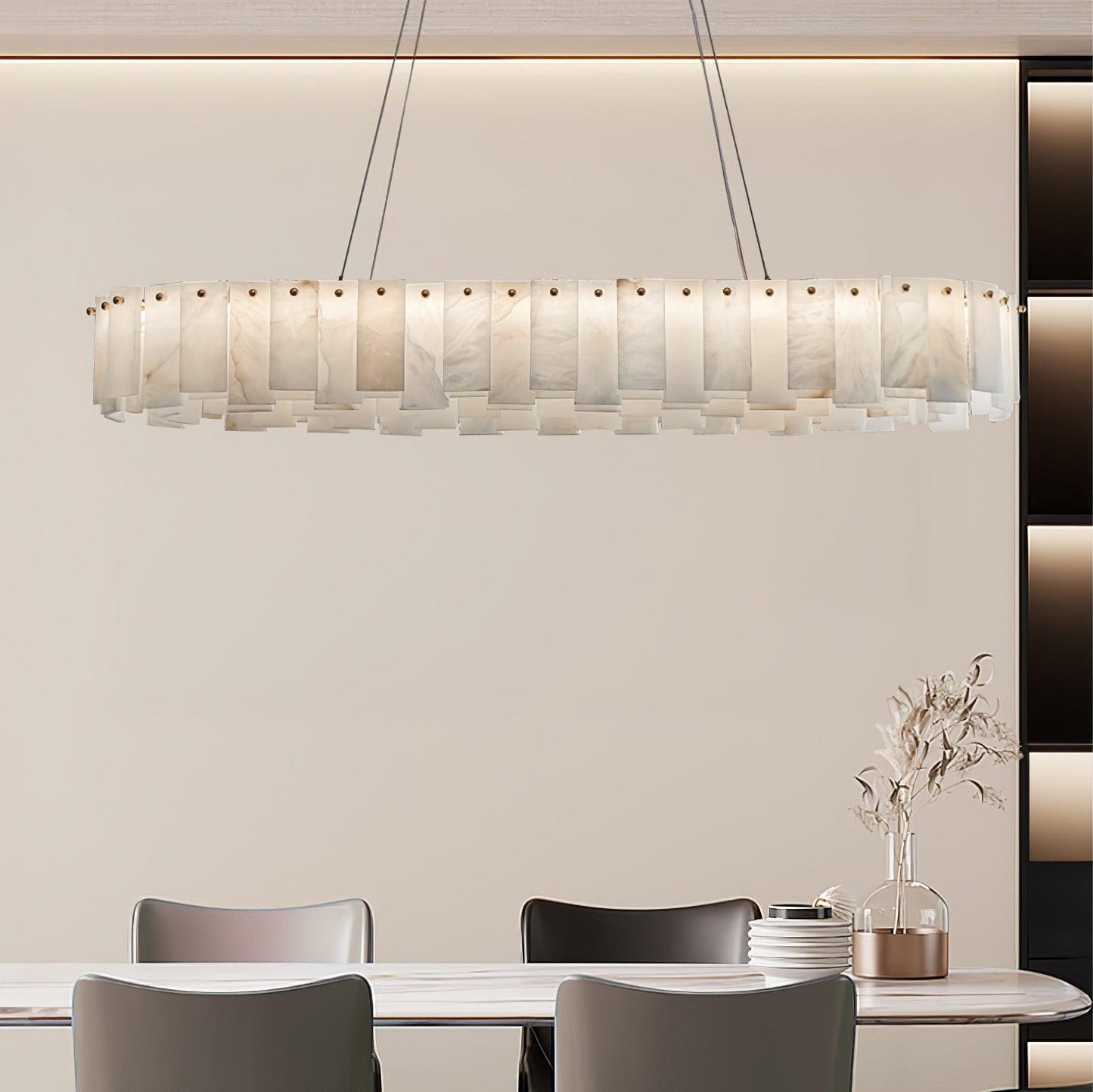 Celestial Alabaster Round Chandelier - Elegant Design & Dimmable Light