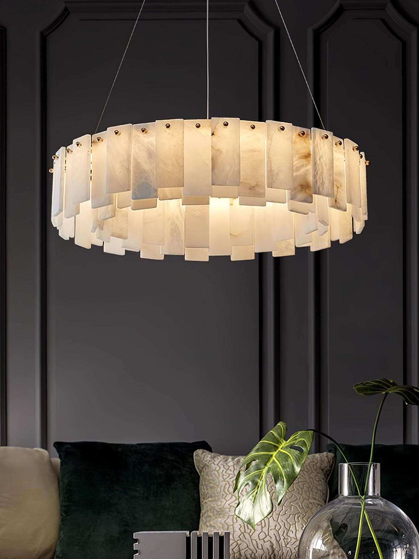 Celestial Alabaster Round Chandelier - Elegant Design & Dimmable Light