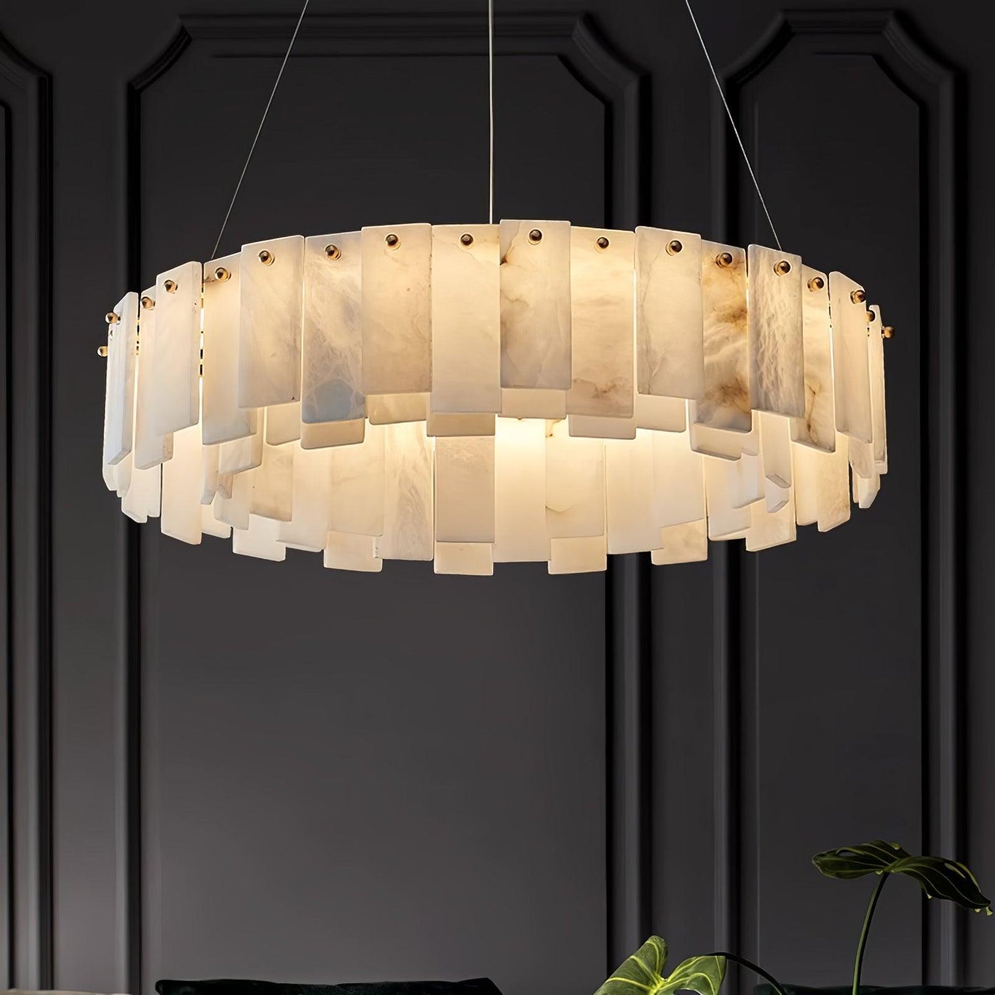Celestial Alabaster Round Chandelier - Elegant Design & Dimmable Light
