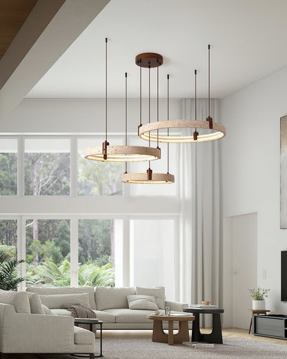 Celestial Orbit Travertine Chandelier - Elegant Design, Adjustable Hei