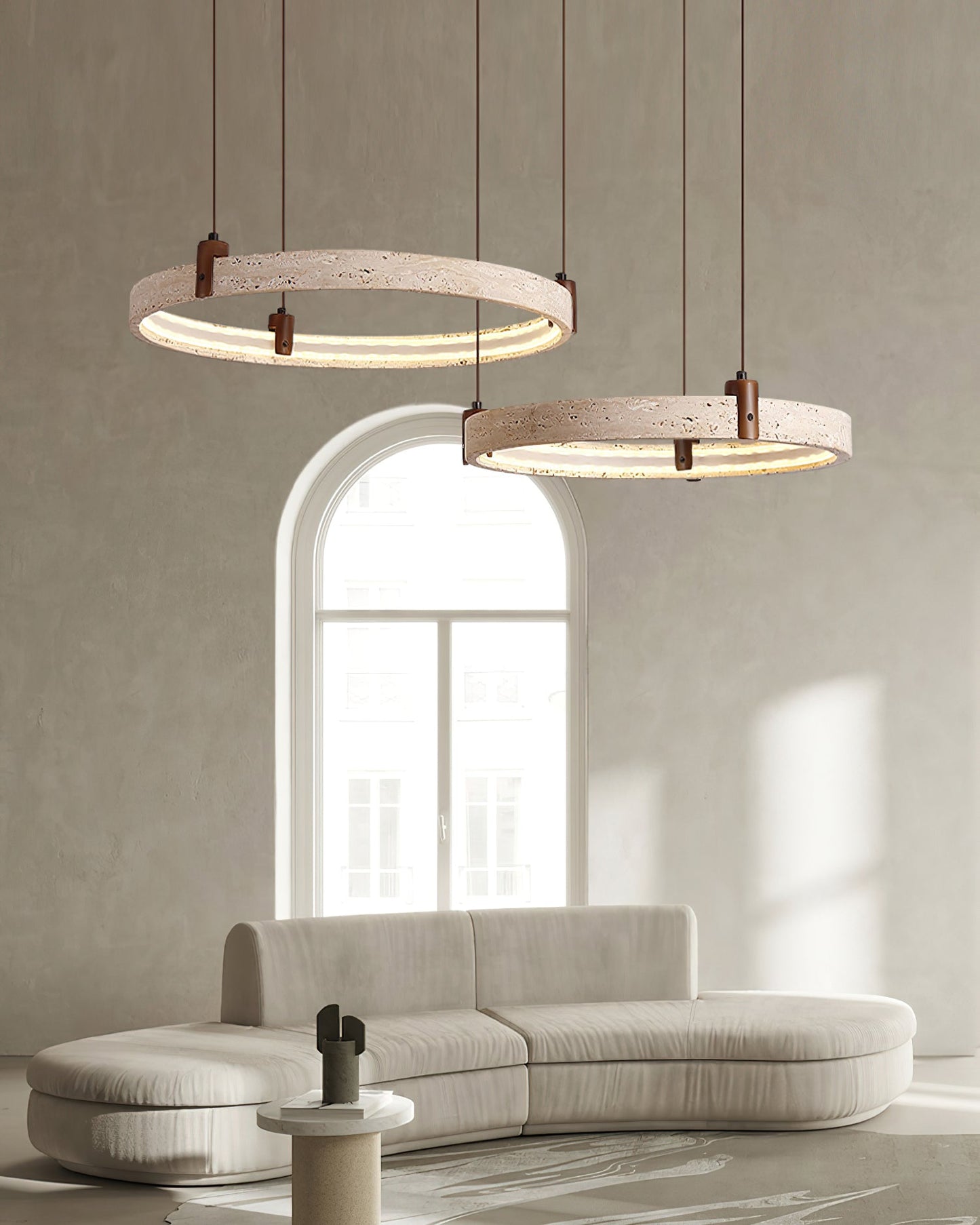 Celestial Orbit Travertine Chandelier - Elegant Design, Adjustable Hei