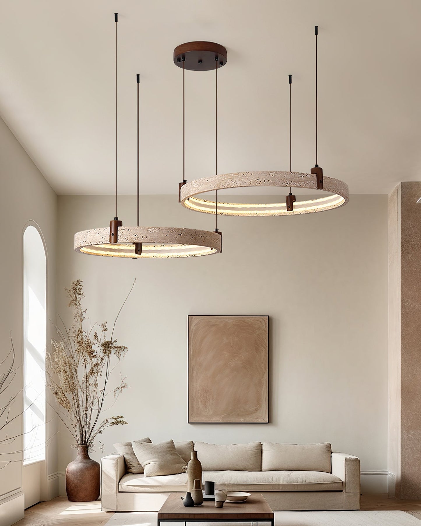Celestial Orbit Travertine Chandelier - Elegant Design, Adjustable Hei