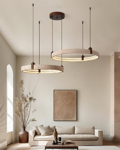 Celestial Orbit Travertine Chandelier - Elegant Design, Adjustable Hei
