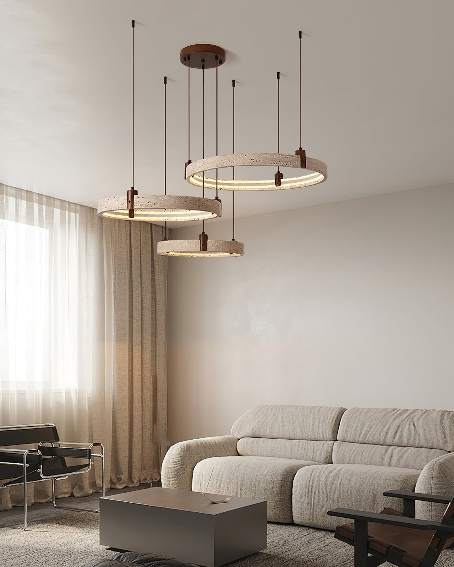 Celestial Orbit Travertine Chandelier - Elegant Design, Adjustable Hei