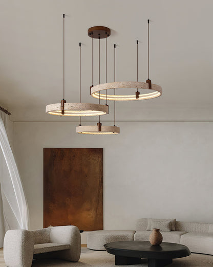 Celestial Orbit Travertine Chandelier - Elegant Design, Adjustable Hei