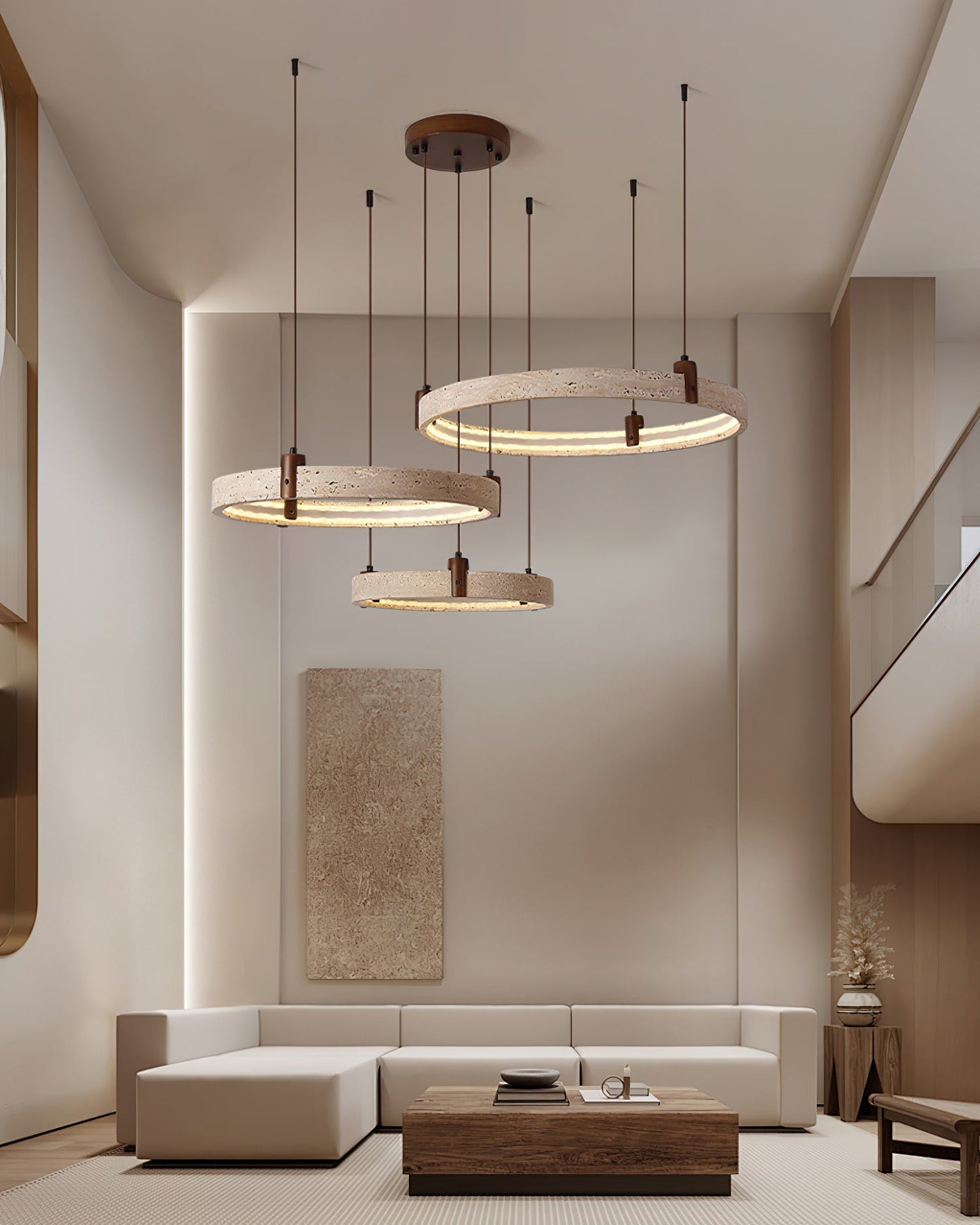 Celestial Orbit Travertine Chandelier - Elegant Design, Adjustable Hei