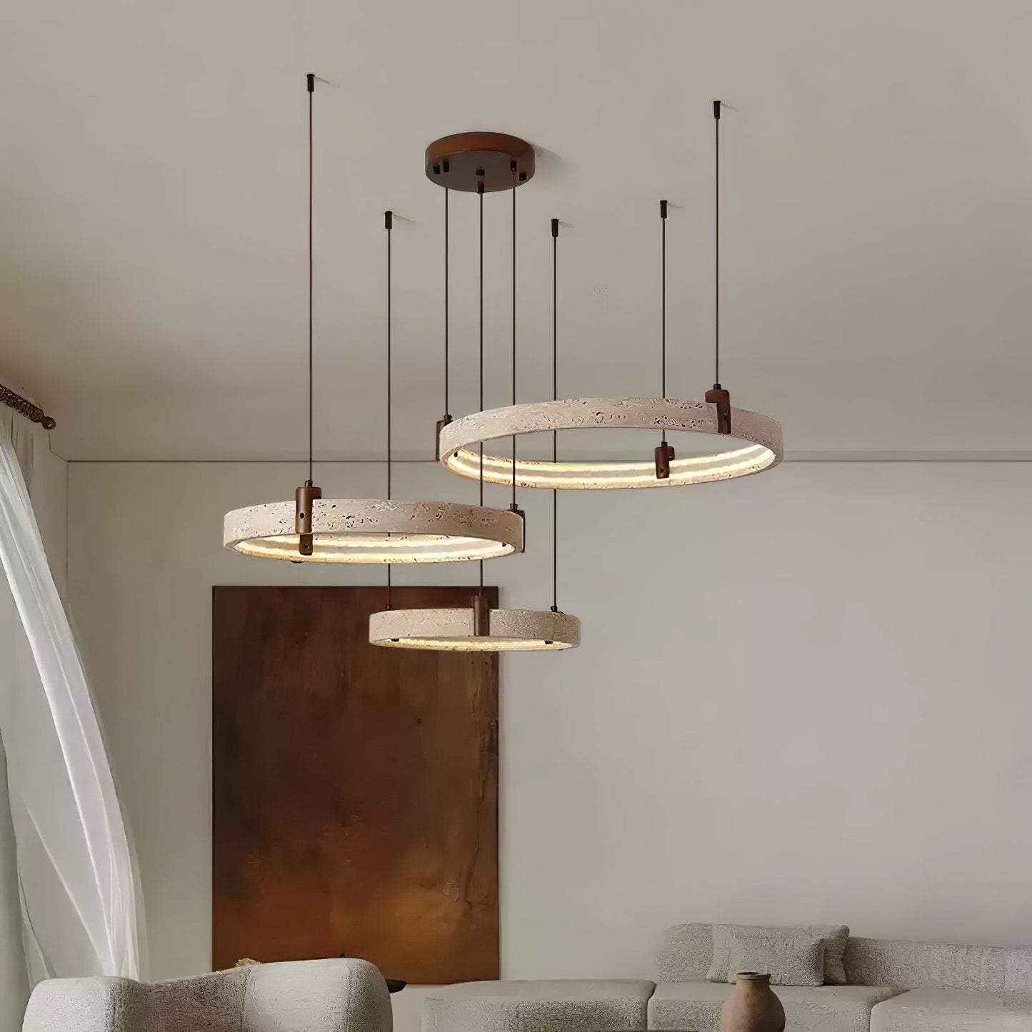 Celestial Orbit Travertine Chandelier - Elegant Design, Adjustable Hei